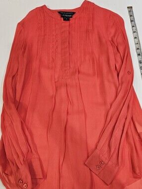 French Connection Coral Red Pintuck Blouse